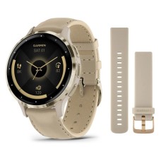 Умные часы Garmin Venu 3S цвета французский серый с кожаным ремешком с золотистым безелем