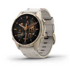 Умные часы Garmin Fenix 8, 43 мм, AMOLED, Sapphire soft gold stainless steel with fog gray leather band plus fog gray/dark sandstone silicone band