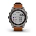 Умные часы Garmin Fenix 7 Sapphire Solar титановый серый с коричневым кожаным ремешком