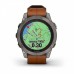 Умные часы Garmin Fenix 7 Pro Sapphire Solar титановый серый с коричневым кожаным ремешком