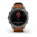 Умные часы Garmin Fenix 7 Pro Sapphire Solar титановый серый с коричневым кожаным ремешком
