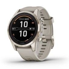 Умные часы Garmin Fenix 7S Pro Sapphire Solar 42 мм, золотистый корпус со светло-песочным ремешком